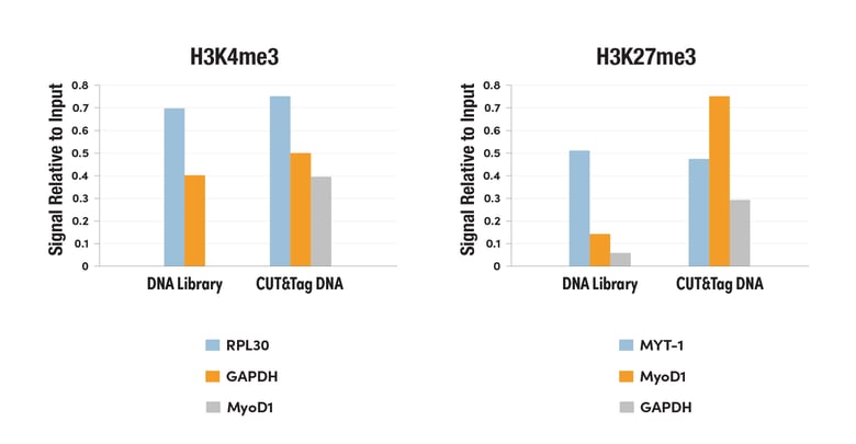 CUT&Tag DNA 文库生成信噪比高得多的 qPCR 数据